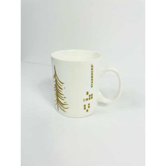Starbucks 2014 Ivory Gold Holiday Christmas Tree Coffee Mug Cup 15.2 oz. - Picture 1 of 10